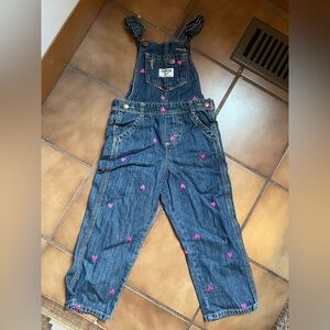 OshKosh B’gosh brand Blue and pink embroidered heart denim overalls